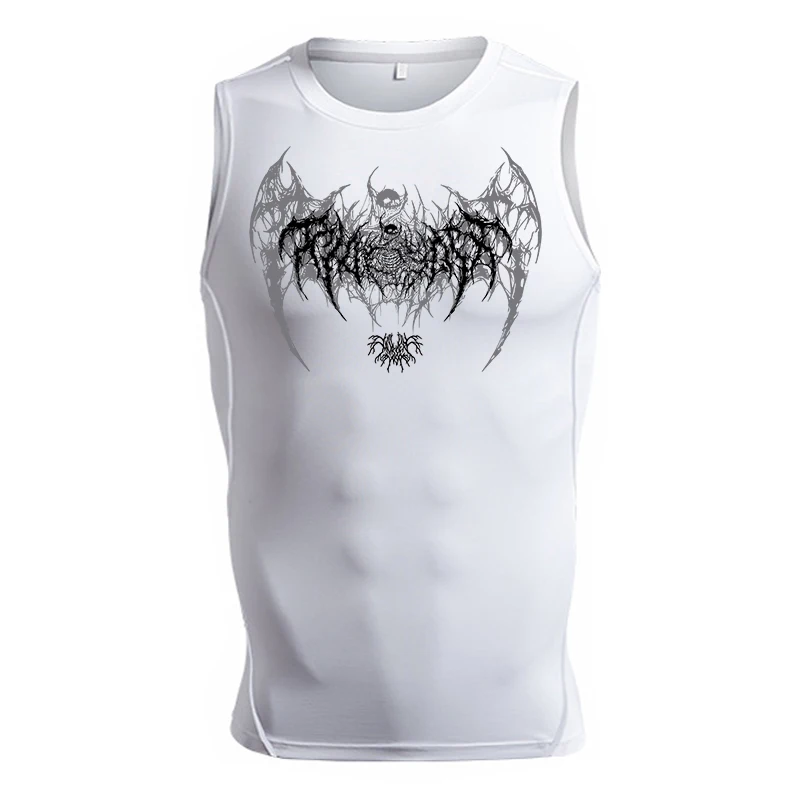 Ärmelloses Kompressionsshirt mit Totenkopf-Flügel-Print für Herren, sportliche, schnell trocknende Tanktops, Fitness-Workout-Lauf-Baselayers, Unterhemden – Detail 3
