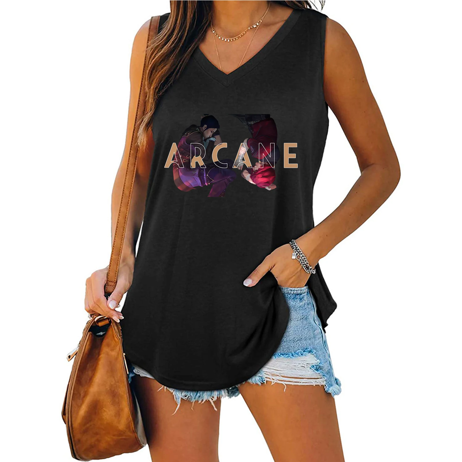 Vi & Caitlyn Arcane Tank V-neck Female Vest Loose Oversized Women No Sleeves Top