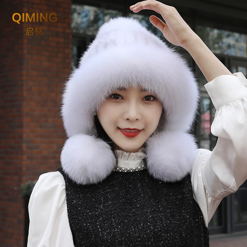 Hats For Women New Winter Real Fur Cap Hooded Head Genuine Mink Fur Hat Fox Fur Design Hat High Quality Fur Fashion Hat Sombrero