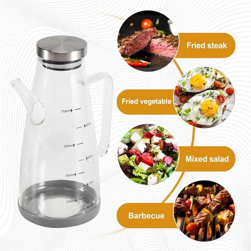 Large High Borosilicate Glass Oil Bottle For Cooking,25Floz Oil And Vinegar Dispenser Cruet With Non-Slip Silicone Base-B51B