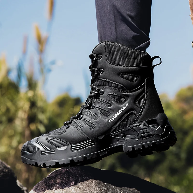 Zapatos de senderismo de entrenamiento táctico al aire libre de gran tamaño para hombres para ejercicios de campo y entrenamiento en la naturaleza