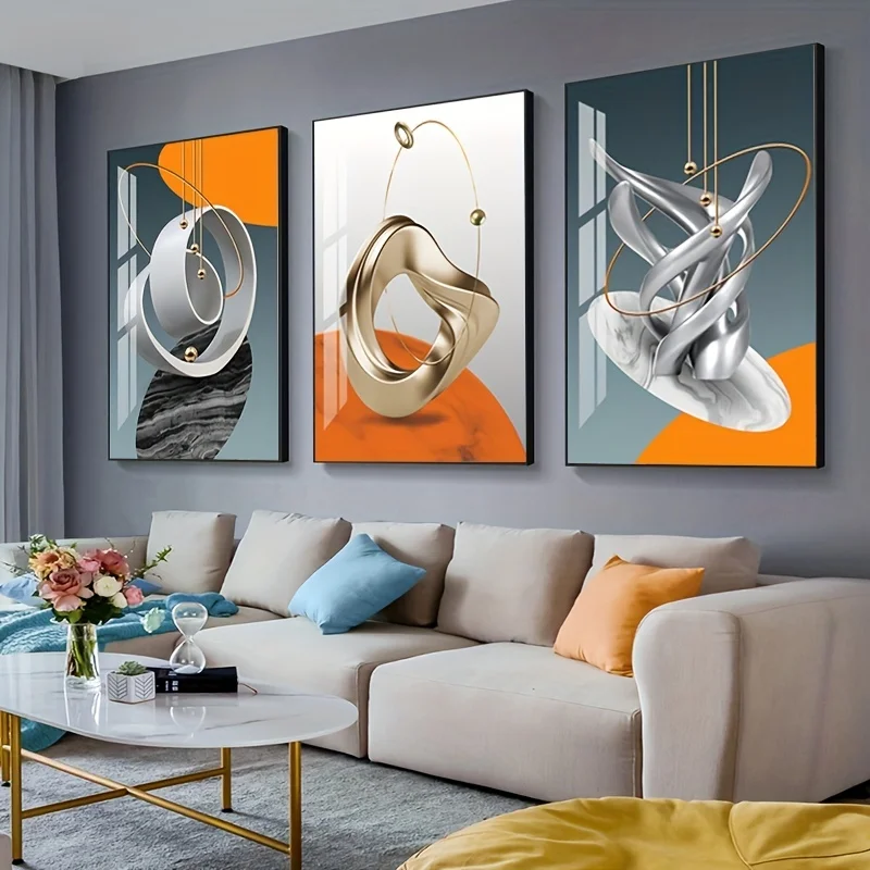 （NOframe 3PCS）-3pcs 15.7*23.6in/40cm*60cm Frameless Nordic Geometry Wall Poster, Home Decor, Canvas Painting