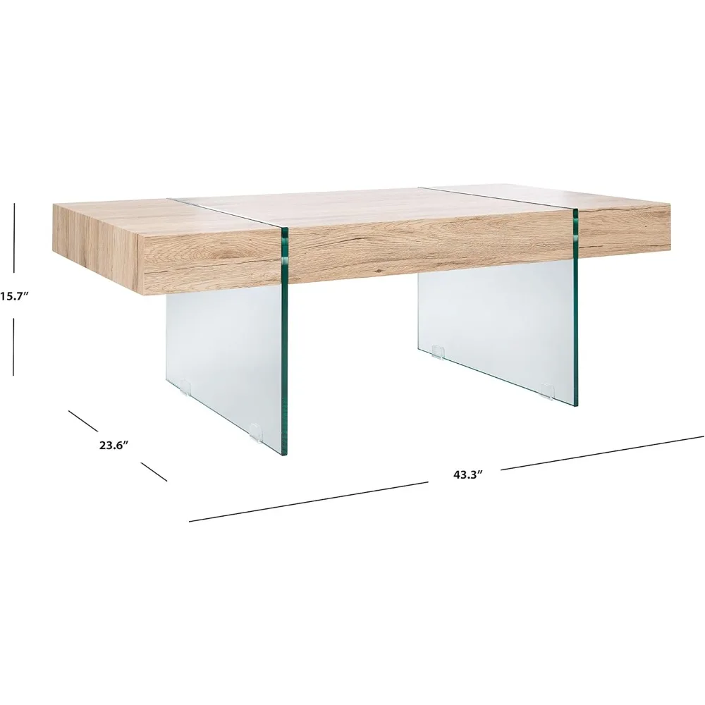 Home Collection Jacob طاولة القهوة العائمة المستطيلة الحديثة COF7001C، 43.3 بوصة عرض × 23.6 بوصة طول × 15.7 بوصة ارتفاع، أرجل طبيعية/زجاجية