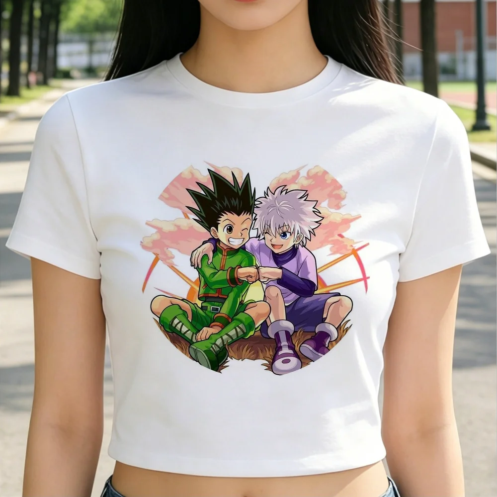 Hunter × Hunter cropped top female cute summer vintage 2000s baddie t shirt streetwear meme emo harajuku y2k