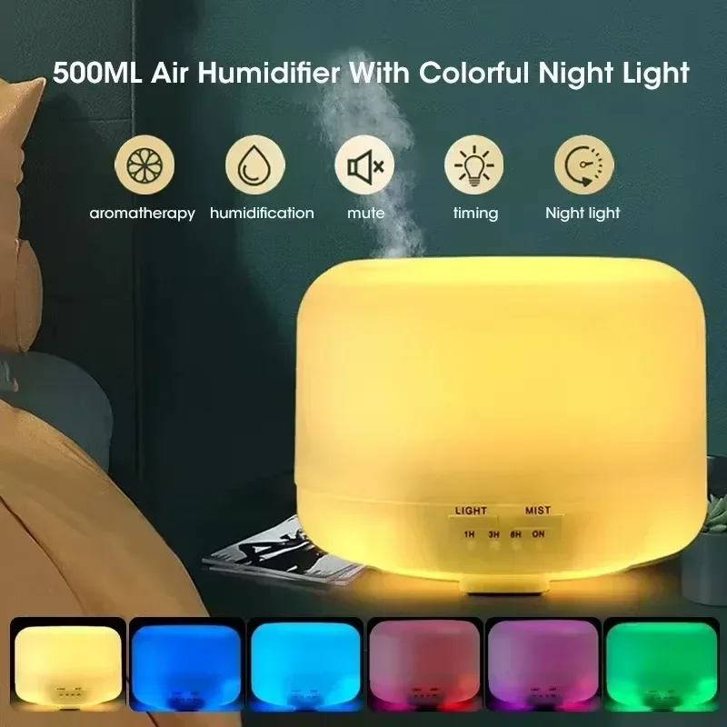 Mini umidificatore da 500 ml Diffusore di aromi di venature del legno USB, umidificatore d'aria con luci notturne colorate, macchina per diffusore di oli essenziali