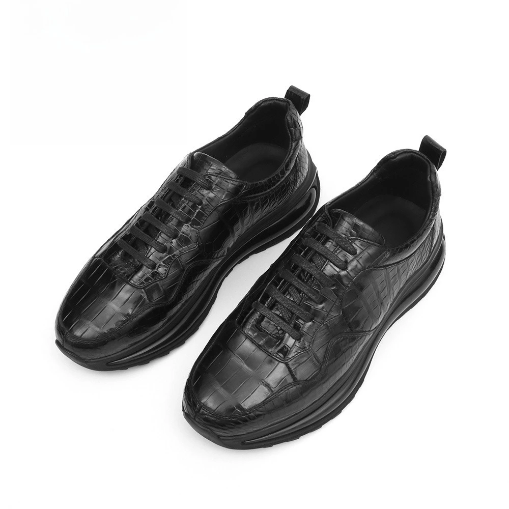 Genuine Leather Men's Sneakers & Casual Shoes for Siam Crocodile Texture with Rubber Sole & Air Cushion Insole