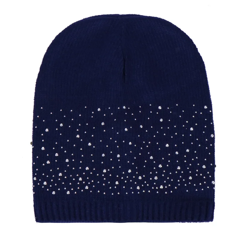 Female fashion headdress casual outdoor ski cap female thick section warm hat ladies half face full drill warm knit hat F10