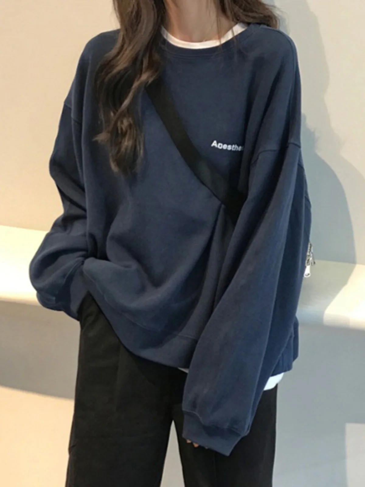 

Женский повседневный свободный удобный теплый пуловер с буквенным принтом и круглым вырезом, длинными рукавами, осенние и зимние толстовки