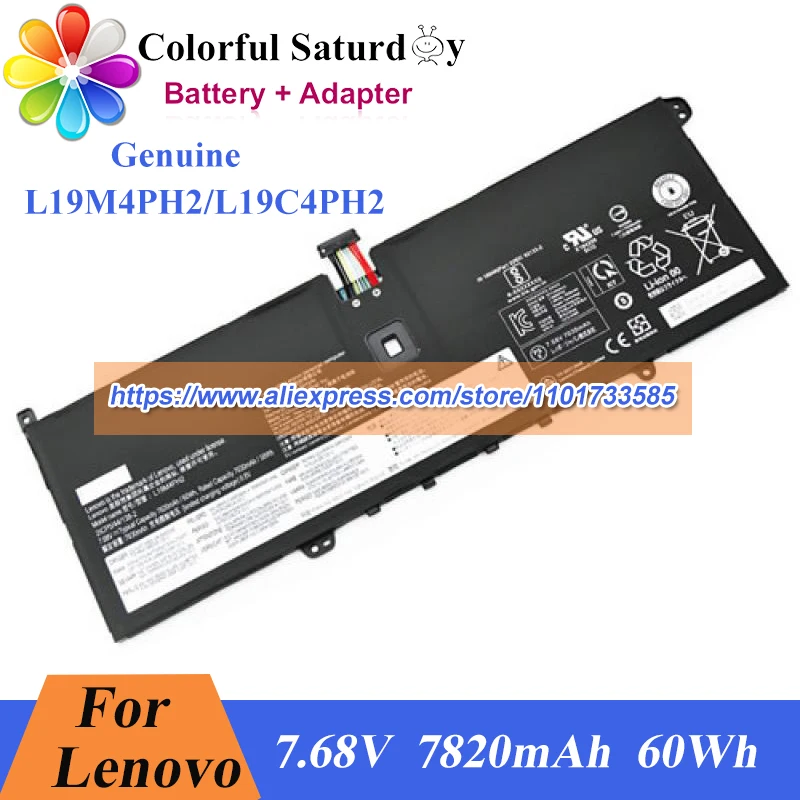

Genuine L19M4PH2 Battery L19C4PH2 5B10Z33895 5B10Z33896 for Lenovo YOGA Pro14c ITL 2021 Yoga 9 14ITL5 Series 7.68V 7820mAh 60Wh