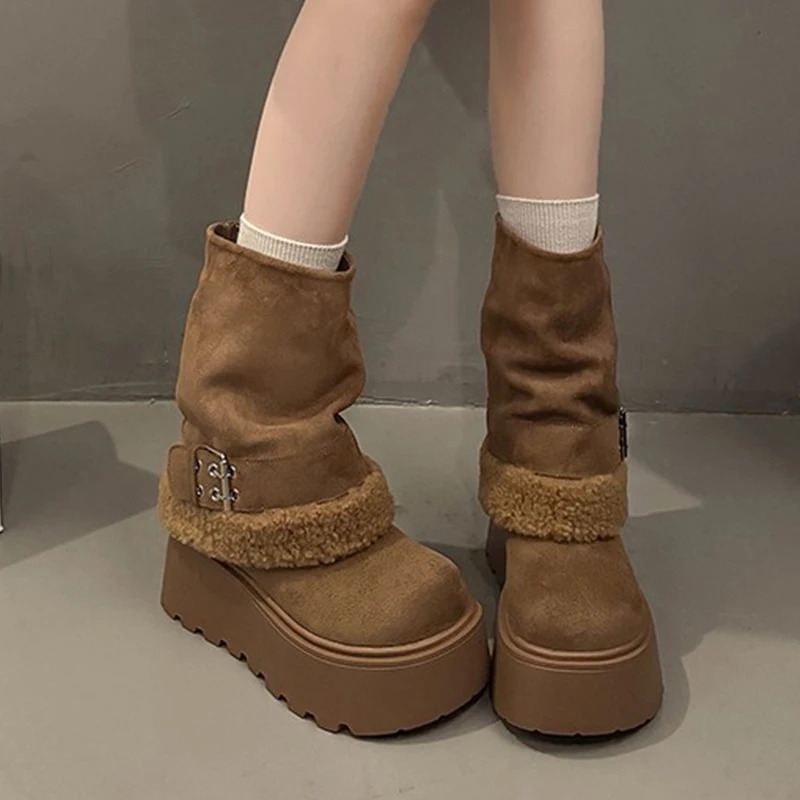 جديد إمرأة منتصف العجل الأحذية منصة أحذية قطنية الشقق الثلوج أحذية امرأة 2025 الشتاء أفخم أحذية دافئة عادية تشيلسي بوتاس Mujer #3