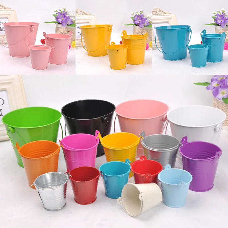 Mini Keg Barrel Solid Color Small Iron Bucket Home Garden Succulent Planting Flower Pot Desktop Sundry Storage Basket Decoration