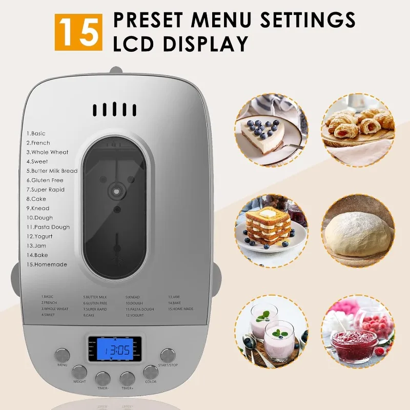 ماكينة صنع الخبز 3 رطل ماكينة الخبز الأوتوماتيكية مع مجاذيف العجن المزدوجة 15 في 1 صانع العجين