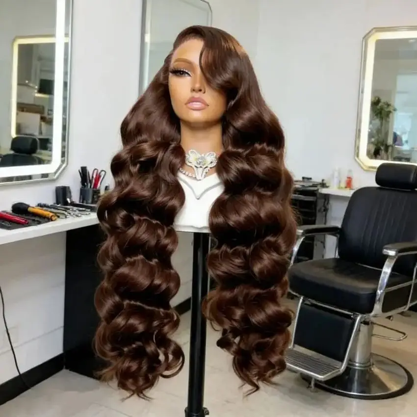 

Body Wave Chocolate Brown Lace Front Wig 100% Human Hair Water Wave 13x6 13x4 250% Density Curly Lace Frontal Wigs Pre Plucked