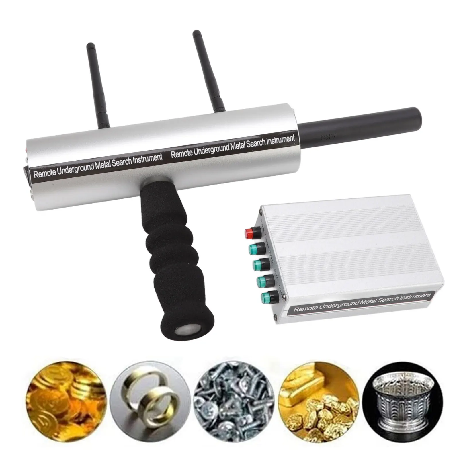 Metal Detector Aluminum Silver 20m Depth 1000m Scope 2 Antennas Rechargeable Detector for Gold Silver 100‑240V