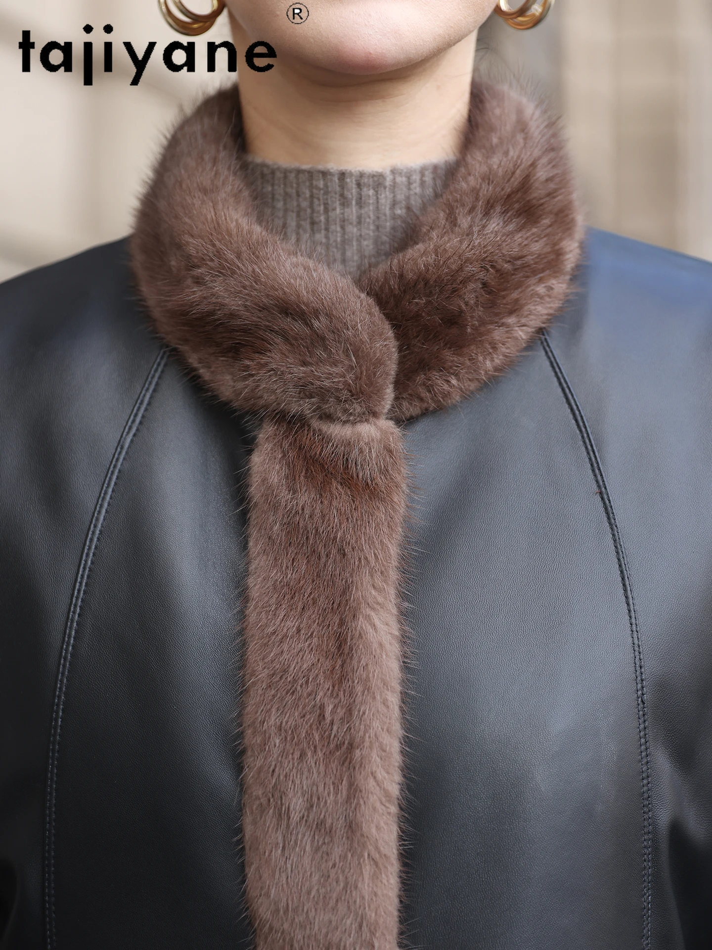 TAJIYANE 100%羊皮グースダウンコート レディース ムスクラットファー襟 本革ジャケット ロングパファージャケット 冬服 2025 롱코트