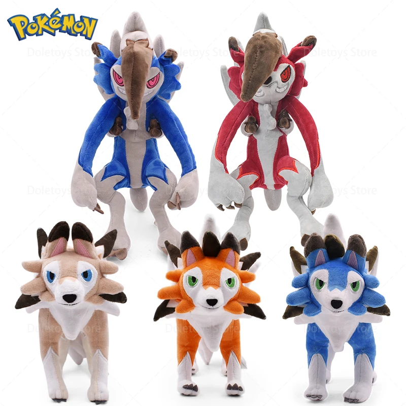 5 Styeles Shiny Lycanroc Plush Red/Blue Midnight Form Lycanroc Cartoon Stuffed Animal Doll Children Xmas Gift