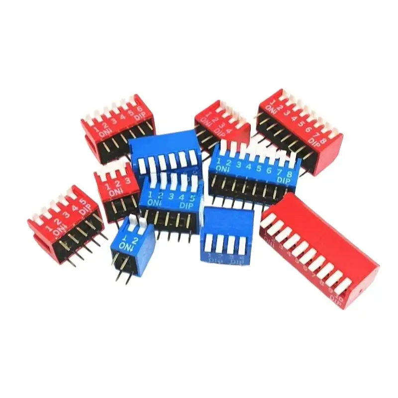 10 Stück DIP-Schalter im Klavierdesign, 2,54 mm Rastermaß, seitliche Bedienung, 2P 1/2/3/4/5/6/8 Positionen, Durchsteckmontage, Rot/Blau erhältlich – Detail 2