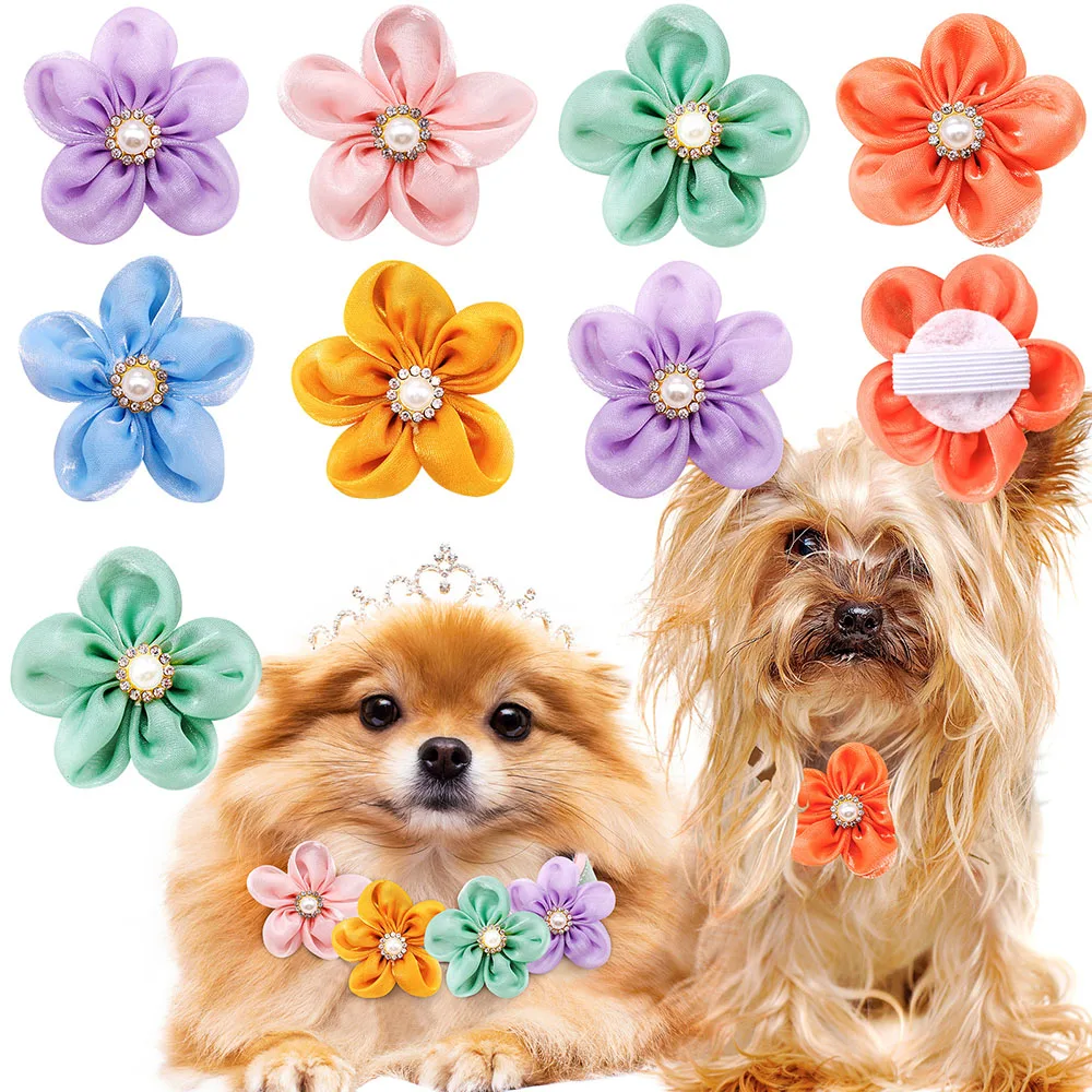 10PCS Flower Collar Pet Dog Puppy Bowties Collar Accessoreis Slidable Small Dog Cat Bow Tie For Dogs Pets Grooming Accessori