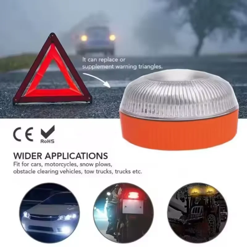 

V16 Led Car Strobe Warning Light Flashing Light Portable Emergency Light Magnetic Induction Road Accident Light Accessories