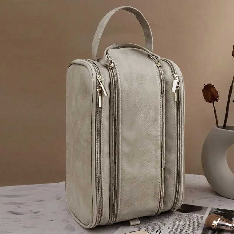 

Multifunctional Makeup Bag For Women Large Capacity PU Leather Portable Double Zipper Travel Makeup Brush Toiletries Storage Bag
