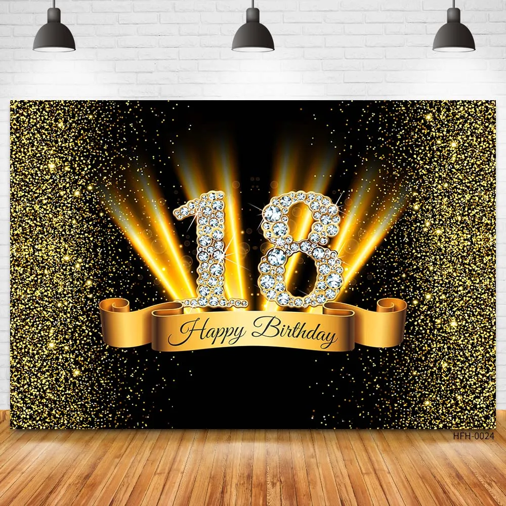 Glitter Backdrops Birthday Decorations 18 25 30 40 50th Happy Birthday Gold Dots Banner Photo Studio Backgrounds Party Photocall