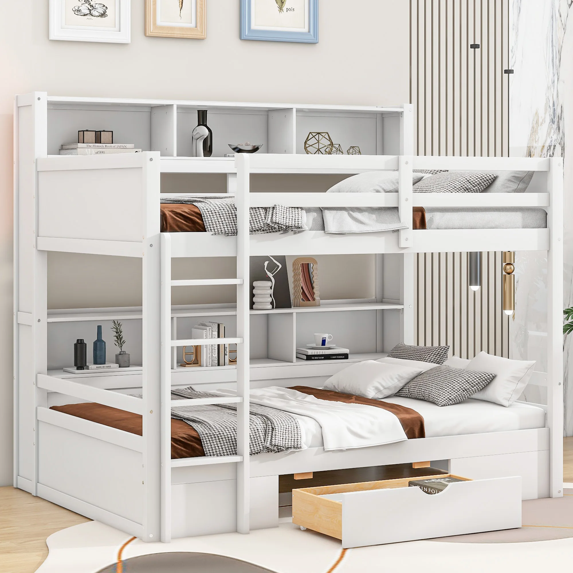 90x200cm Single beds, Children's beds, Bunk beds, Bunk beds, with drawers, with storage compartments, White