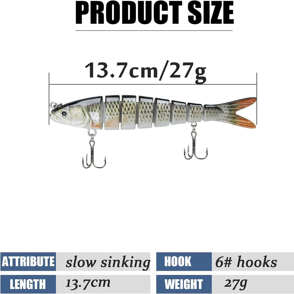 3 Teile/los Swimbait 27g Multi Joint Kder Langsam Sinkende Bionic Fisch  Schwimmen Rassel Pesca Bass Drillinge Angelgert harter Kder - AliExpress  18