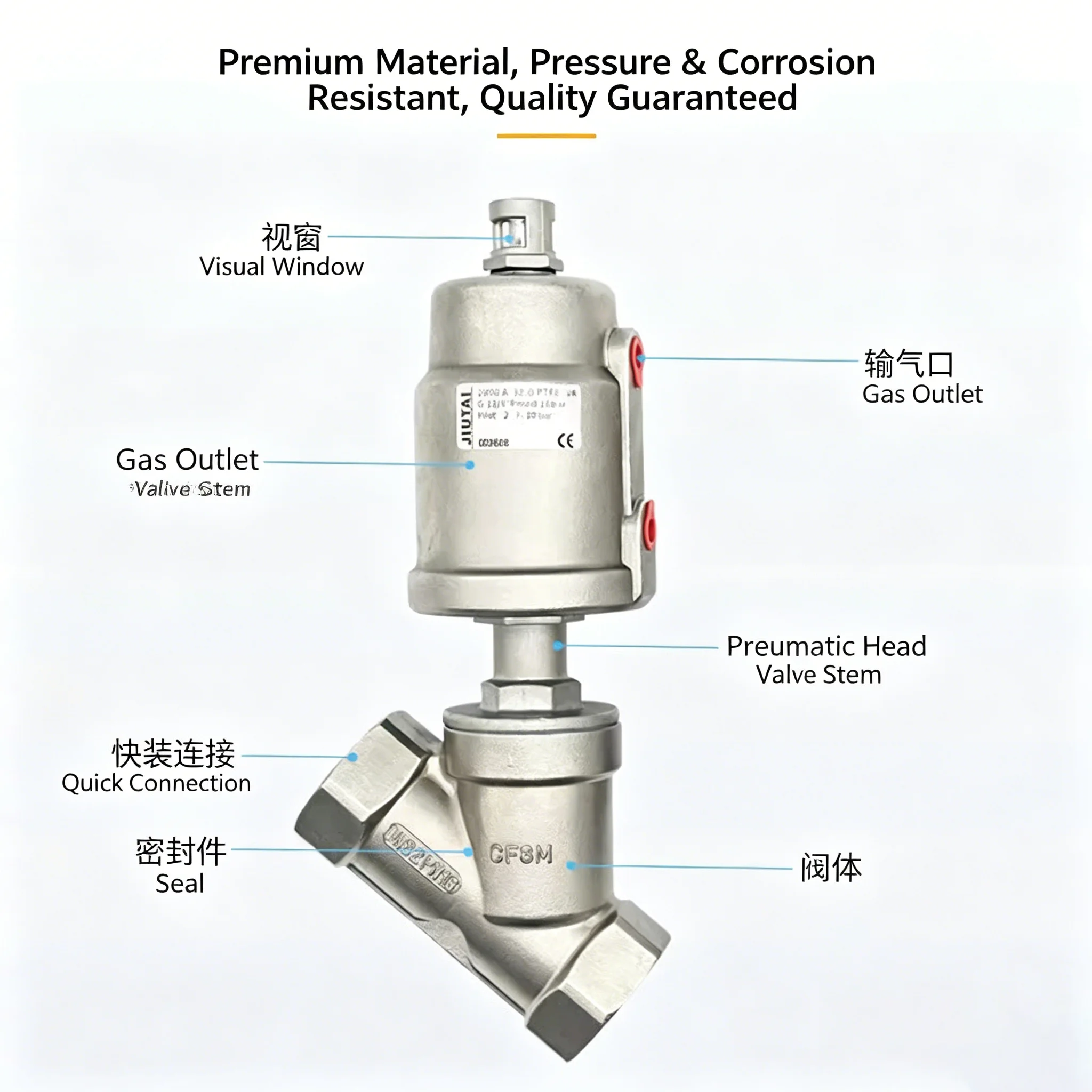 304 Stainless Steel Angle Seat Valve Pneumatic High Temperature and Corrosion Resistant Steam Shut-off Valve DN15 DN20 DN25 DN50