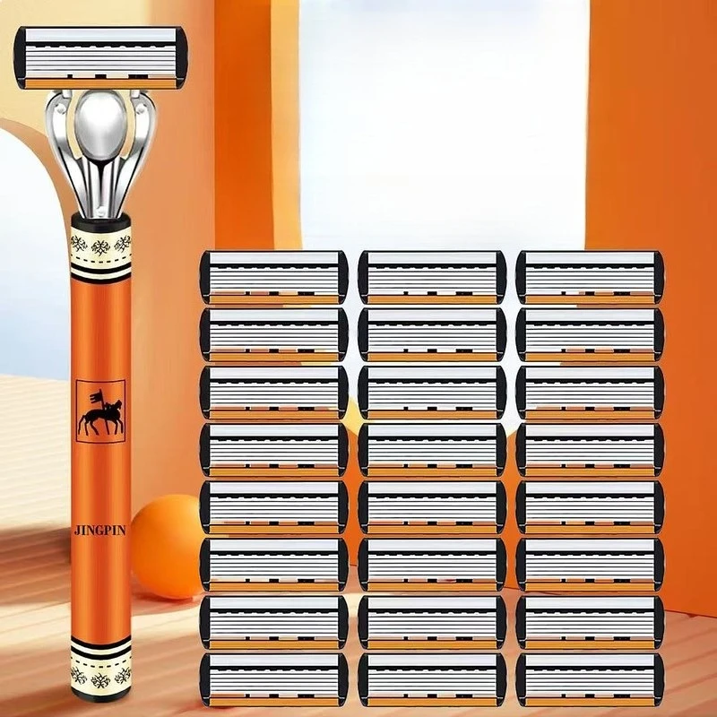 New 6Layer Manual Shaving Razor For Men Replacement Blade Cartridge Face Beard Trimmer Stainless Steel Refills Grooming Tool Set