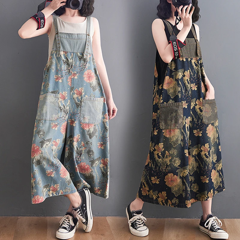 

Джинсы с завышенной талией, лоскутные широкие брюки с девятью точками, женская повседневная одежда больших размеров, дизайн с цветочным принтом