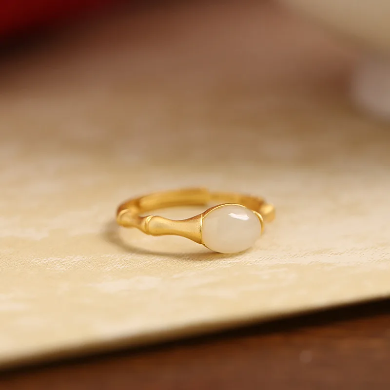 925 Sterling Silver Jewelry 18K Gold Plated Natural Hetian Jade Finger Rings for Women Wedding Party Jewelry Girls Friend Gift view 4