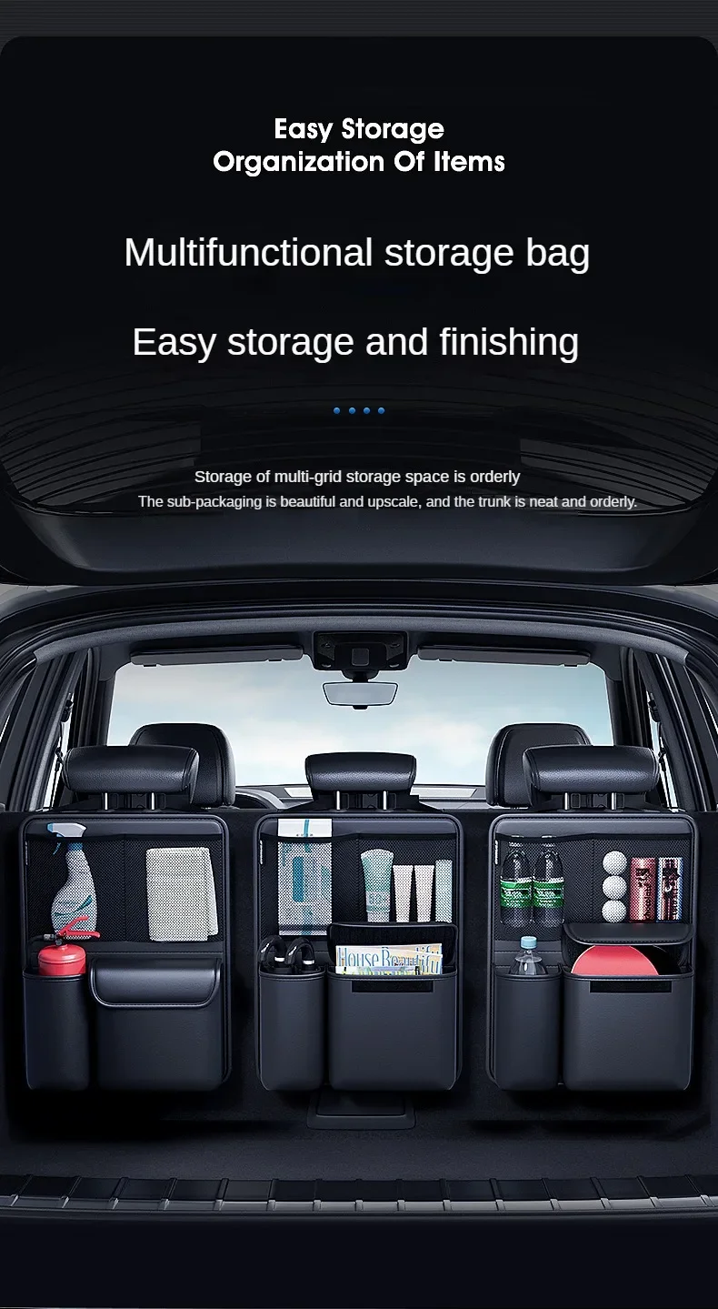 Car Trunk Leather Storage Bag Foldable Car Seat Back Tools Organizer Multifunctional UV Storage SUV Back Seat Hanging Organizer