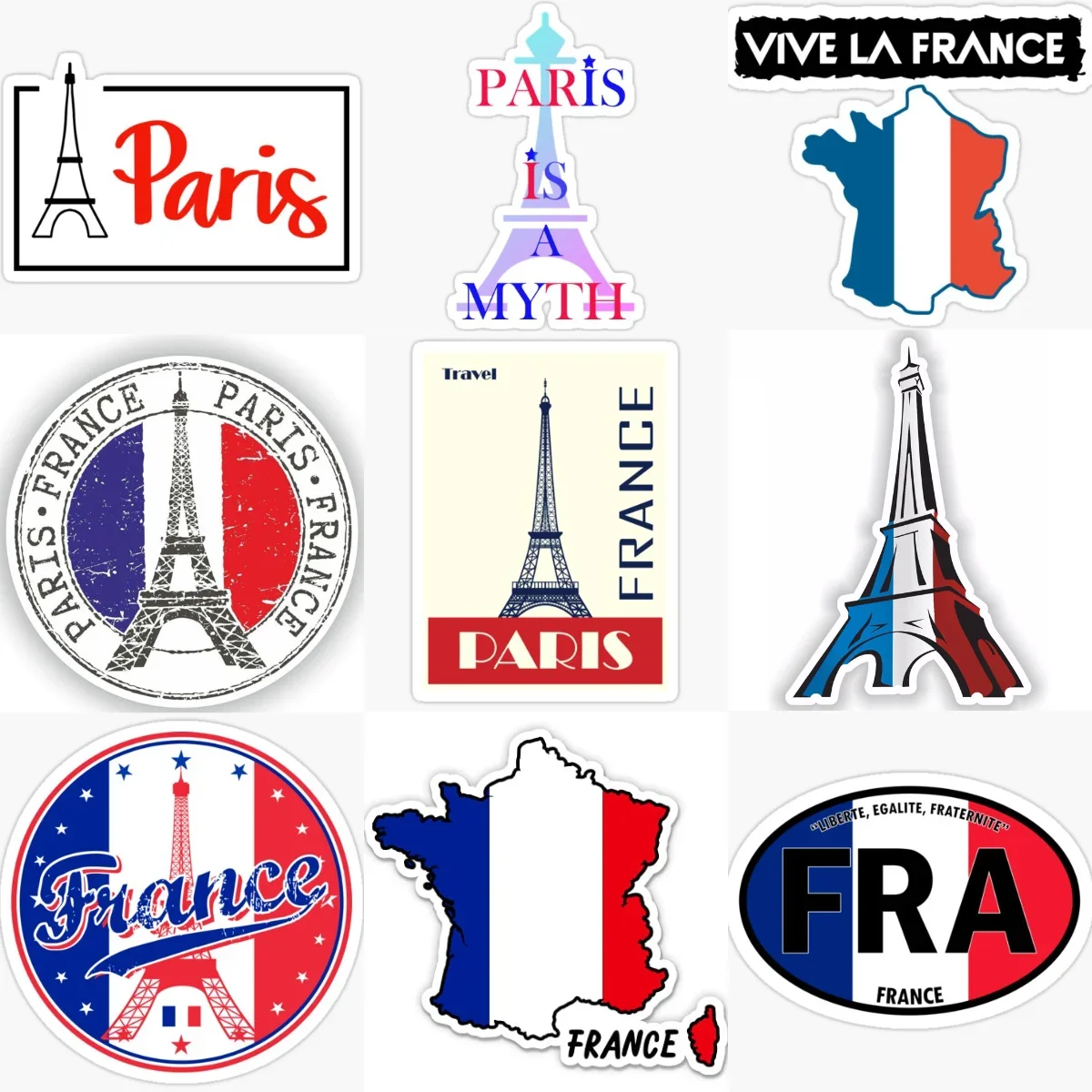 France Flag Map Eiffel Tower Creative Personalized Stickers for Car Bicycle Window Fridge Wall Decoration Accessories