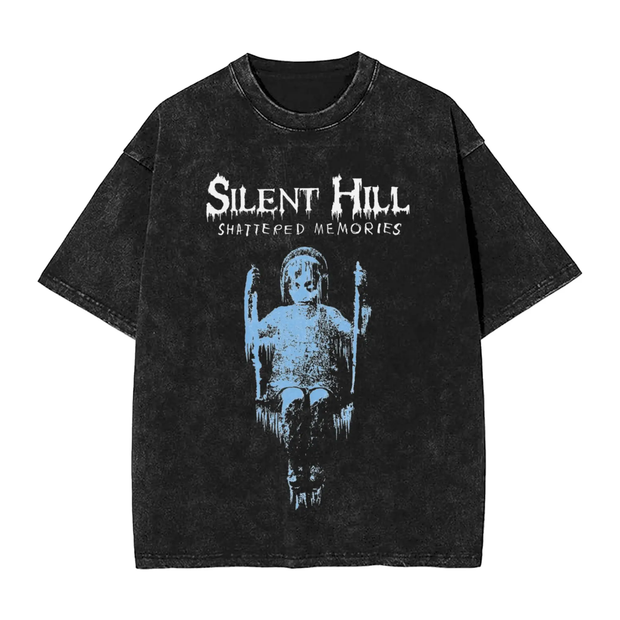 Silent Hill Shattered Memories T Shirts Hip Hop Washed Short Sleeve Harajuku T-Shirt Horror Vintage Men Streetwear Summer Tees