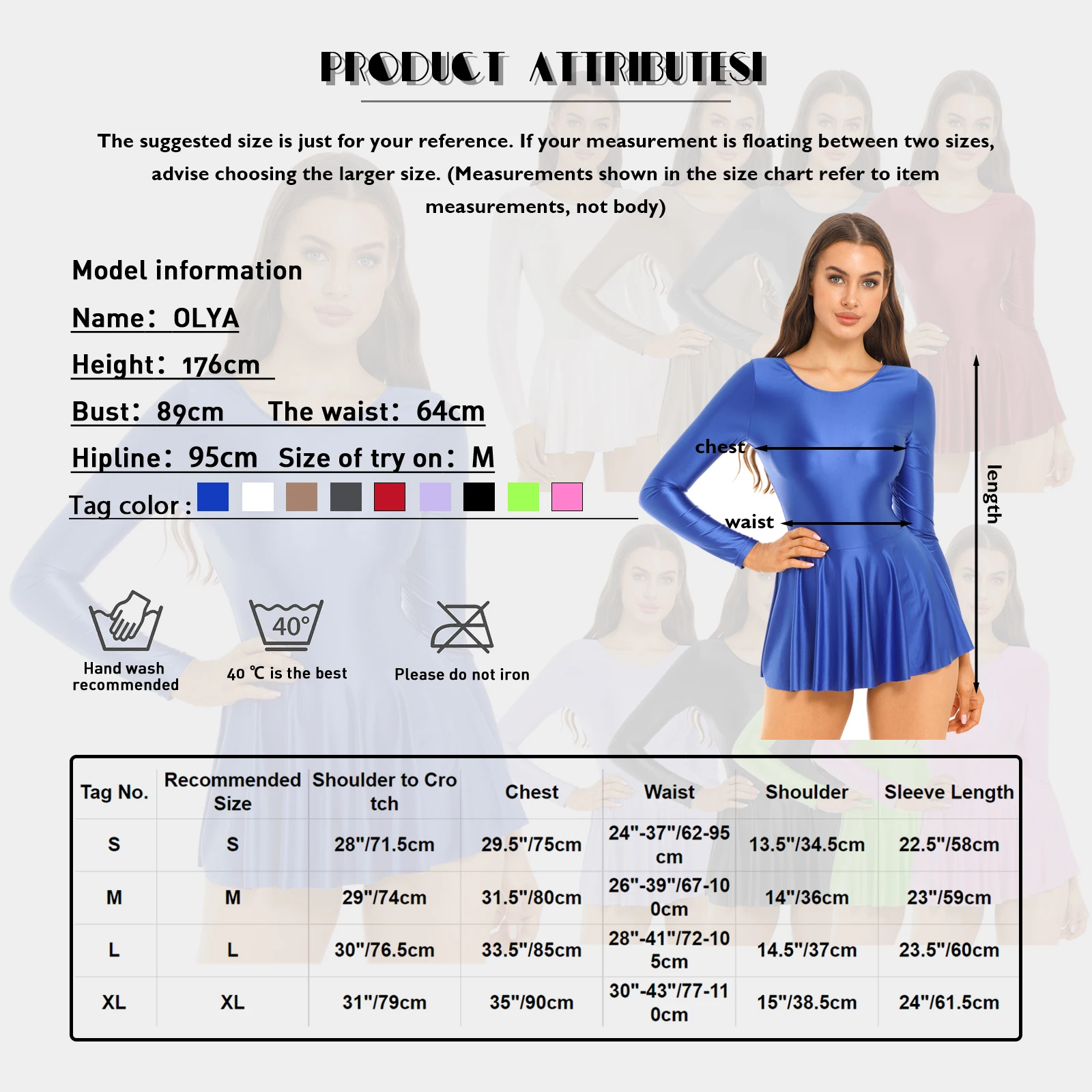 Women Gloosy Long Sleeve Ruffles Dress Slim Fit Dance Leotard Tutu Skirts Club Dancewear Sports Ballet Swimming Costume