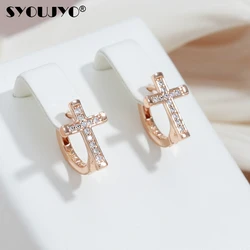 SYOUJYO Cross Shape Natural Zircon Earrings For Women 585 Rose Gold Color Vintage Light Luxury Jewelry