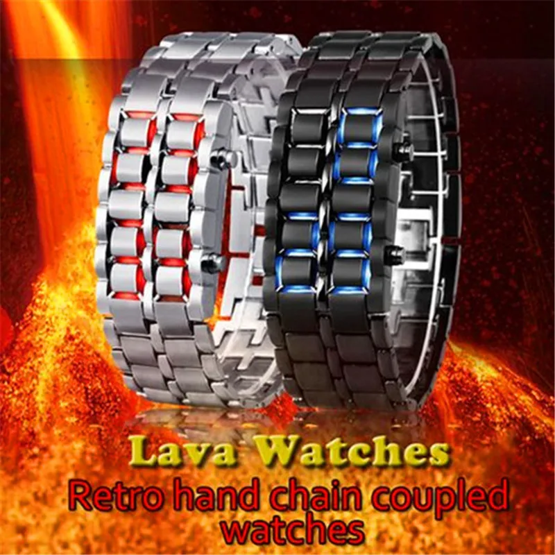 Fashion Led Digital Electronic Lava Stainless Steel Wristwatch Relojes Rectangle Stainless Steel Wristwatch Kol Saati Cool Clock