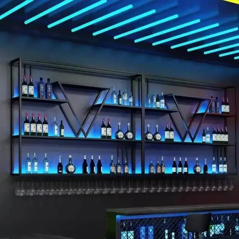 European Industrial Bar Cabinet Multifunction Vintage Storage Art Houses Metal Frame Lattice Wine Rack Large Vitrina Furniture