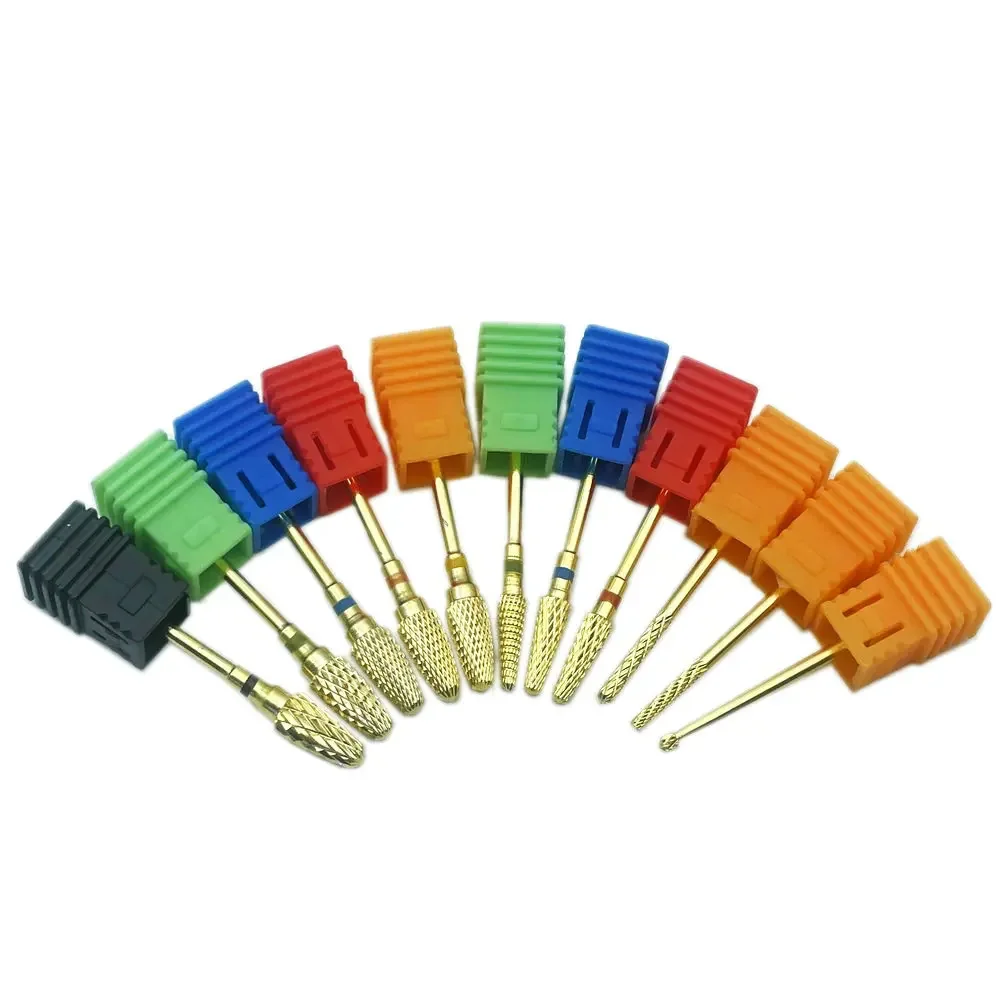 골드 텅스텐 카바이드 버 네일 드릴 비트 커터 전기 드릴 매니큐어 기계 손톱 액세서리 Puntas Para Drill Manicura