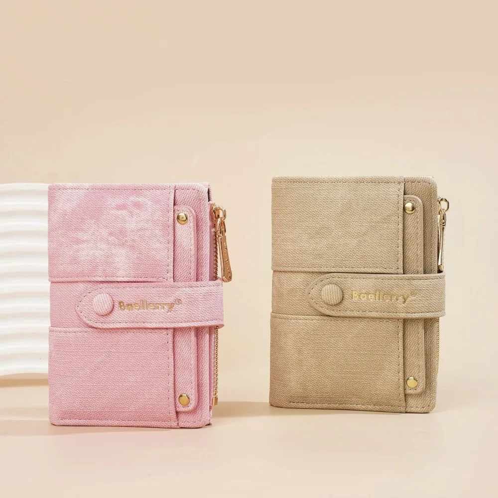 

New Elegant Women Short Wallet Large Capacity Zipper Closure Brand Female Purses Solid Color Simple Business Card Holder Female