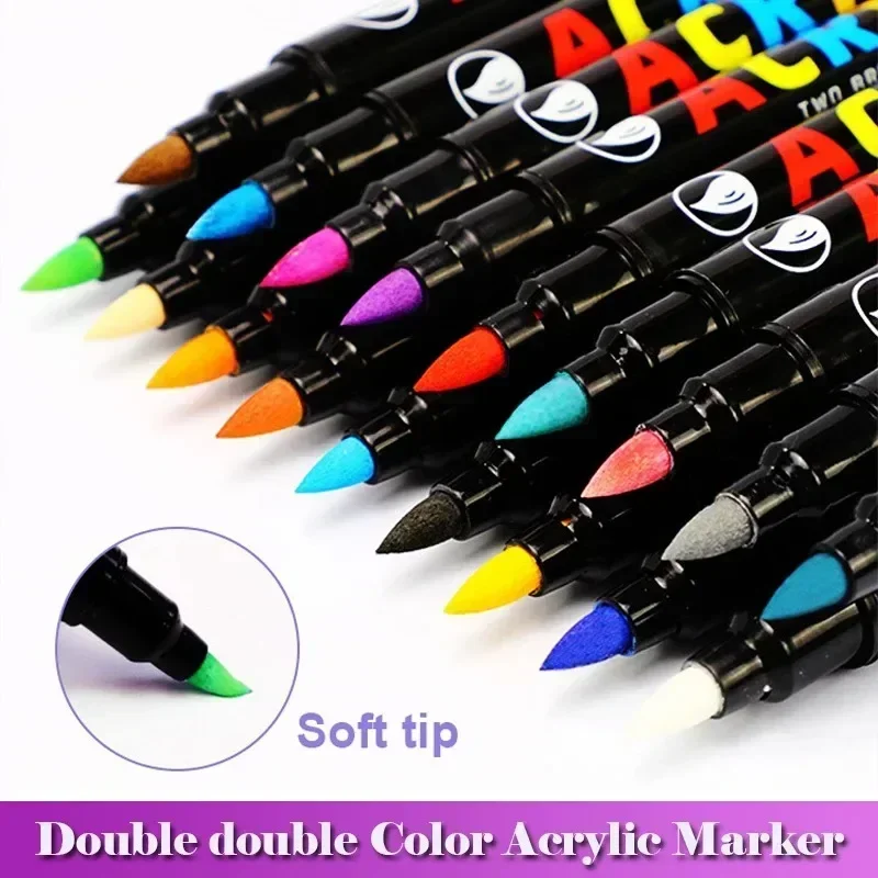 120/84/12 Colors Dual Tip Acrylic Paint Marker Pen Soft Brush Tip Marker for Calligraphy Graffiti School Supplies Stationery