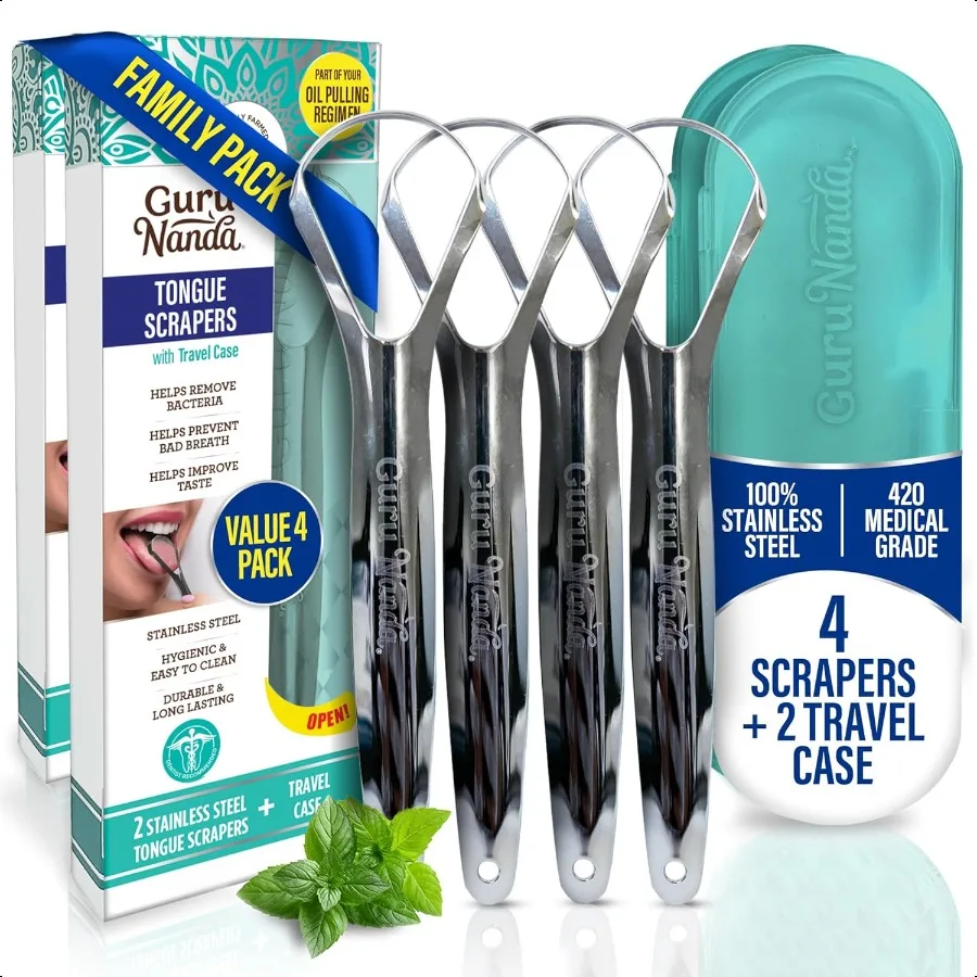 

Tongue Scraper for Adults 4Pack with Travel Case 420 Medical Grade Stainless Steel Aids in Fresh Breath and Oral Care TravelFri