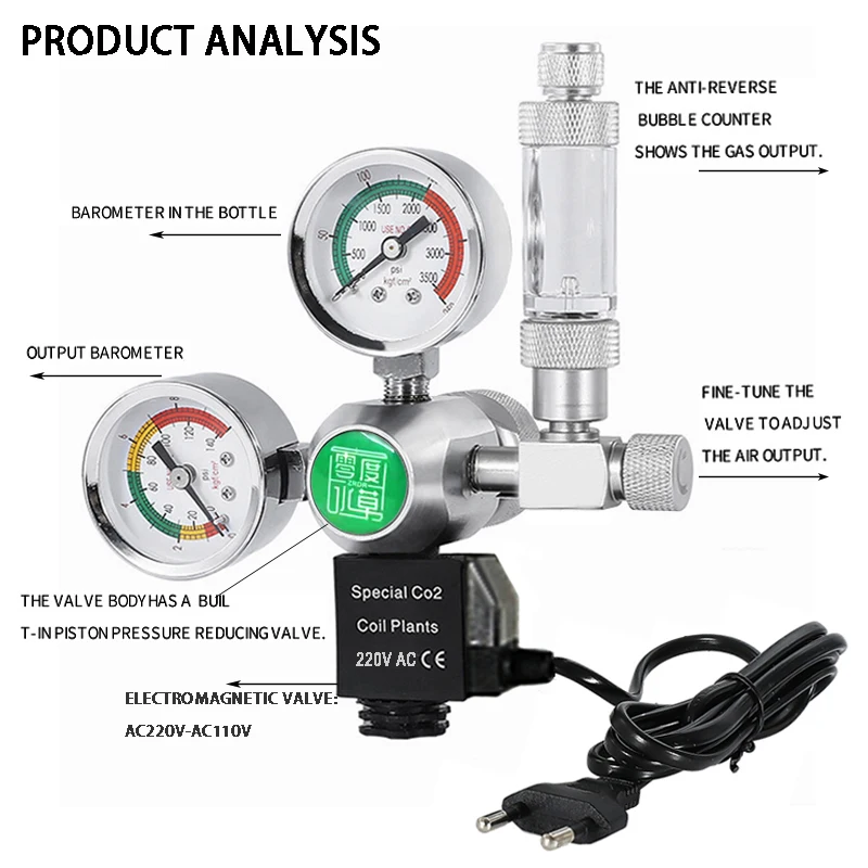 Aquarium DIYCO2 regulator Solenoid Bubble Counter CO2 control system reaction waterproof fish tank CO2 Pressure reducing valve