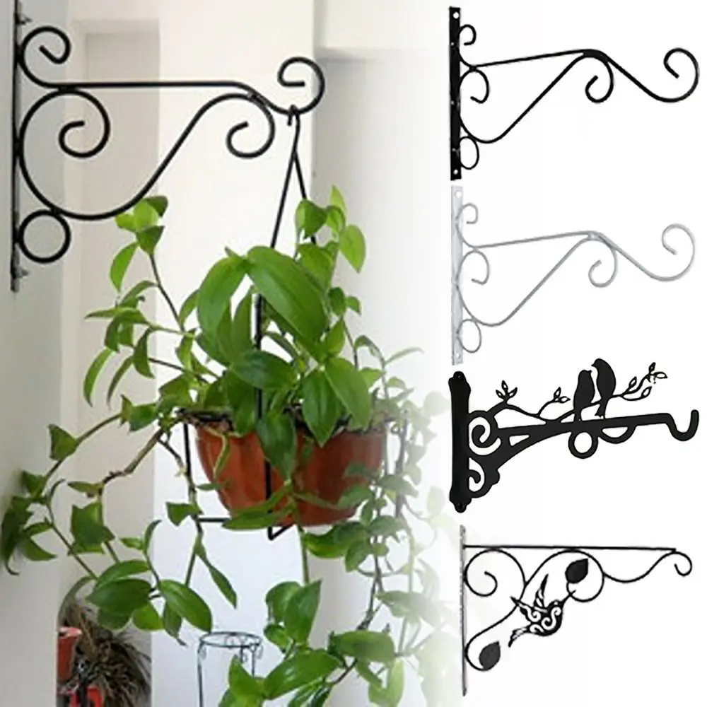 Black Hanging Flower Basket Brackets Bird Home Decoration Garden Plant Hanger Hook Indoor Outdoor Garden Backyard