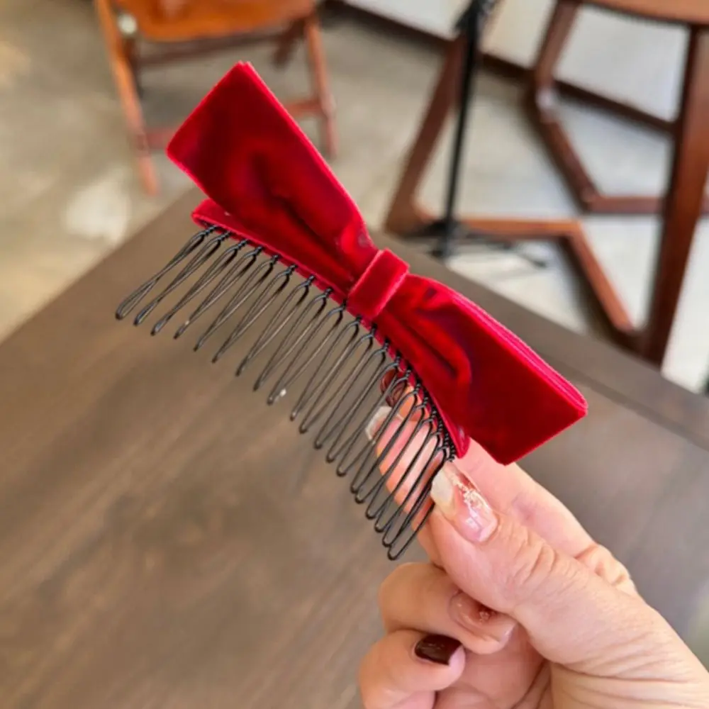 

Creative Hair Comb Bow Hairpin Red Side Clip Velvet Bowknot Hair Clip Cloth Hair Accessories Children