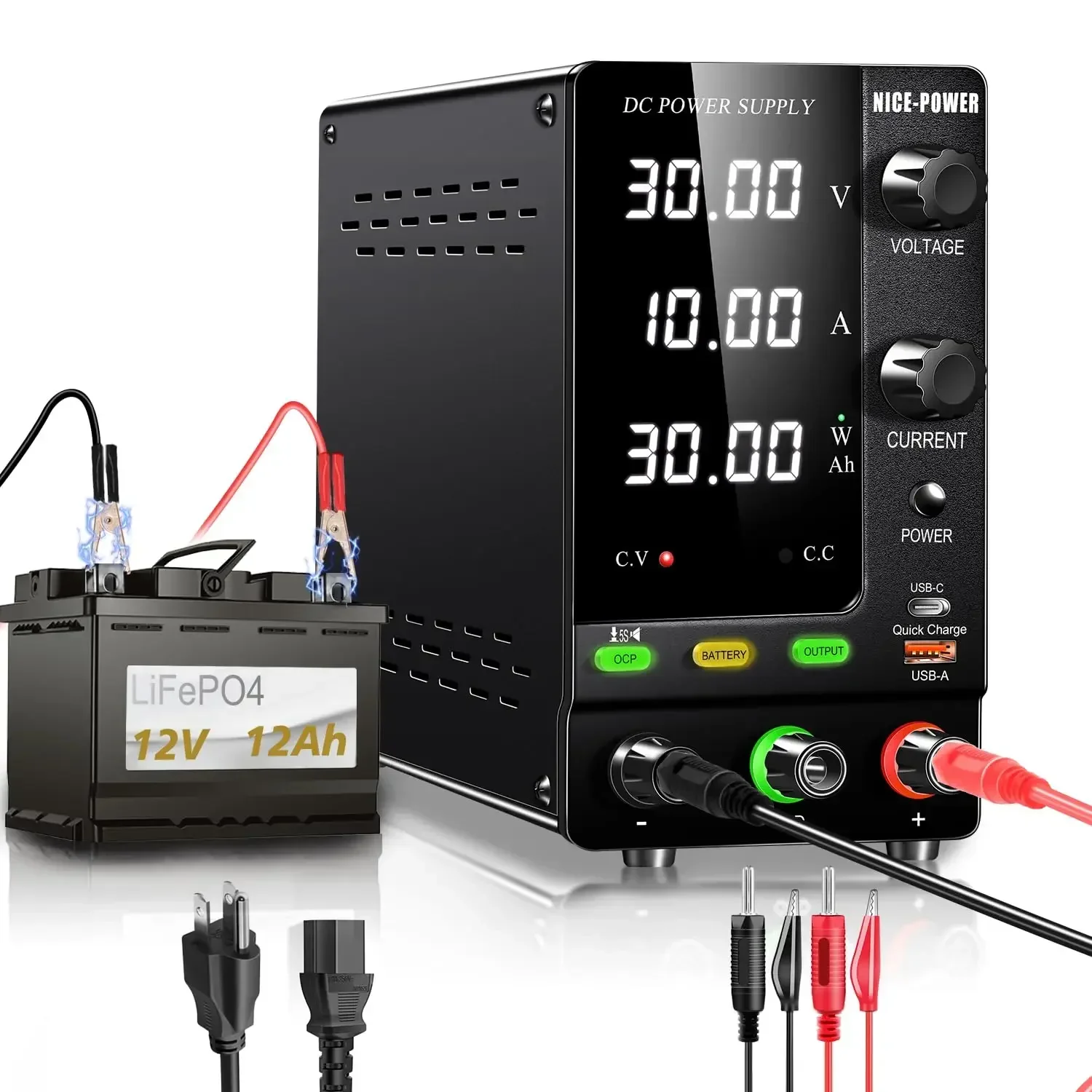 

Блок питания NICE-POWER DC с регулируемым напряжением 30В 10А 300Вт для зарядки LiFePO4, никель-металл-гидридных, литий-ионных и автомобильных аккумуляторов 6В 12В 24В с защитой от перегрузки по току (OCP)