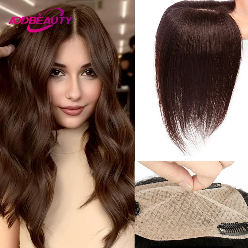 Addbeauty Silk Base Women Toppers 100% Human Remy Hairpiece Straight Clip in Human Hair System Unit Breathable SIlk Base Toupee