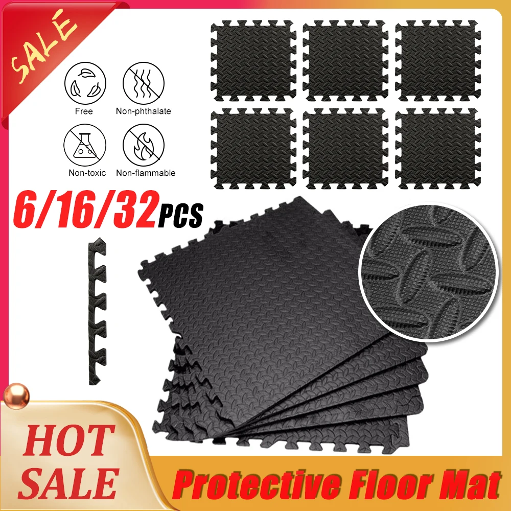 

6-32Pcs Puzzle Fitness Mat, Eva Interlocking Foam Floor Tiles for Home Gym, Home Gym Equipment Mat, Non-Slip Floor Mat for Kids