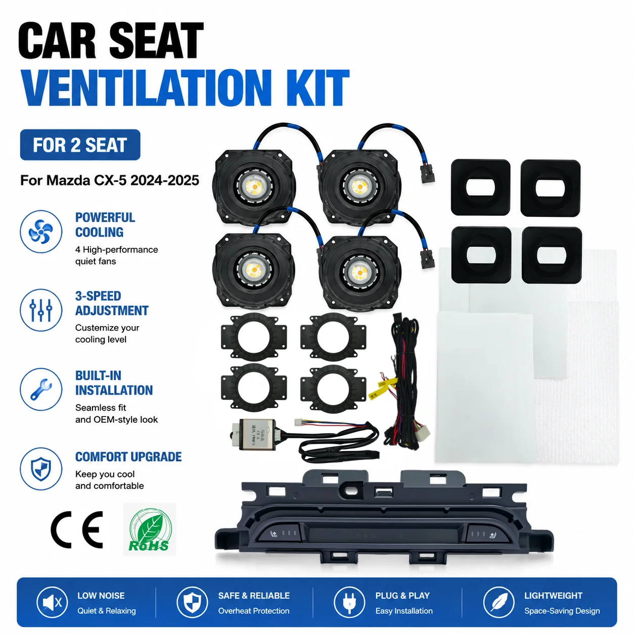 Car Seat Ventilation Kit 12V Seat Cooling System Built-in Retrofit Kit Upgrade Accessories for Mazda CX-5 2024-2025