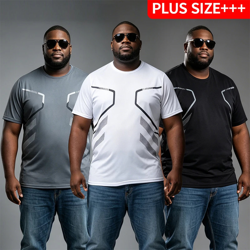 

3-piece set of oversized men's round neck loose fitting inner T-shirt sweatshirt, summer breathable mesh top, size 1xl-6xl